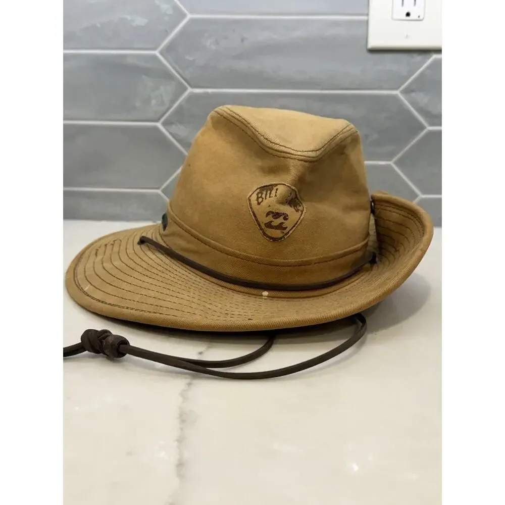 Vintage Billabong USA Made Surf Outback Hat Tan Canvas Boonie Beach Chin Strap